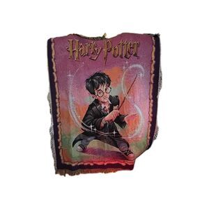 Vintage 2000 Harry Potter Tapestry Throw Blanket 45x57” Magic Wand JK Rawling